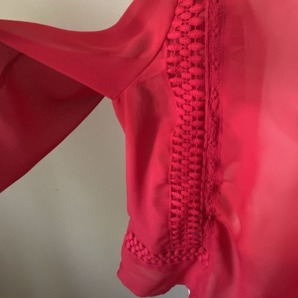 Donna Moore Red Sheer Scoop Neck Peasant Blouse With Lace Trim Plus Size - Picture 2 of 6